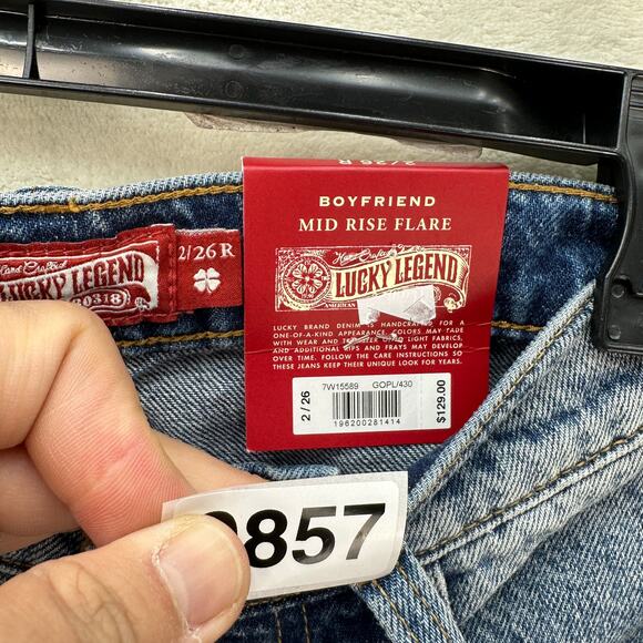 LUCKY BRAND LEGEND SERIES WOMEN'S 2/26 BOYFRIEND MID RISE FLARE PATCHWORK - Picture 5 of 8